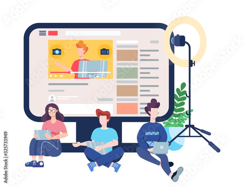 Blogger concept illustration. Watch content in the internet.