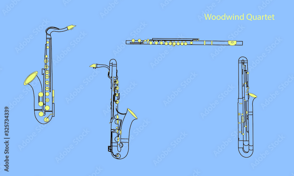 Mixed line, shape or outline forms of musical instruments as saxophones