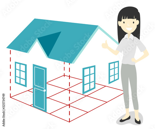 Girl Feng Shui Flying Star House Illustration
