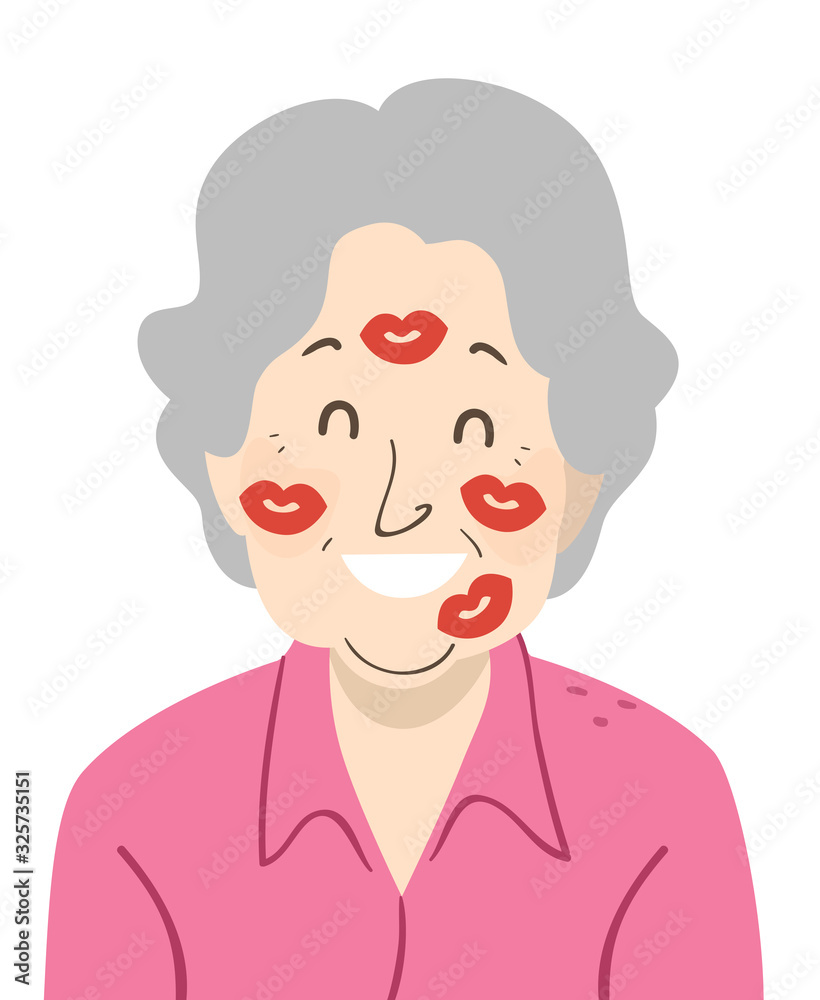 Woman Grandmother Face Kisses Illustration Woman Grandmother Face Kisses Illustration