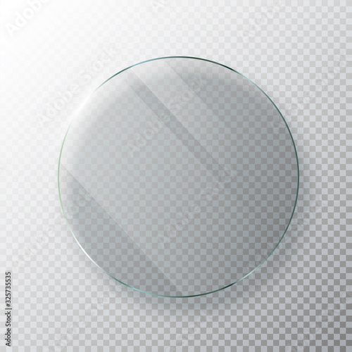 Transparent round glass frame isolated on transparent background. Vector illustration