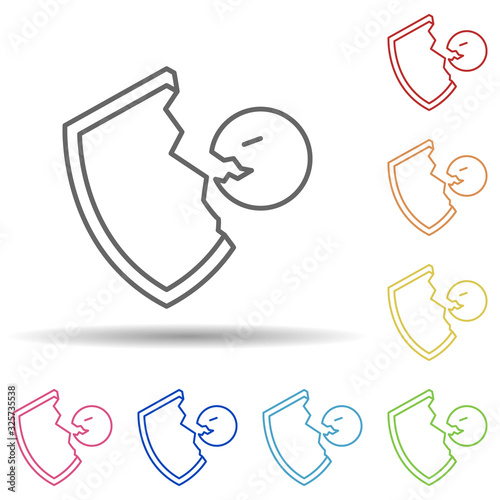 The virus eats the shield in multi color style icon. Simple thin line, outline vector of virus antivirus icons for ui and ux, website or mobile application