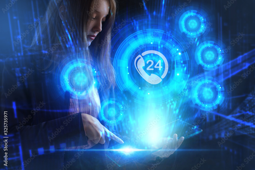 Business, Technology, Internet and network concept. Young businessman working on a virtual screen of the future and sees the inscription: Business, Technology, Internet and network concept. Young businessman working on a virtual screen of the future and sees the inscription: