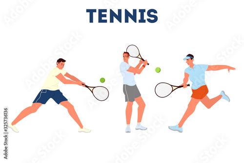 Tennis player holding a racket on tennis court. Tennis player training.