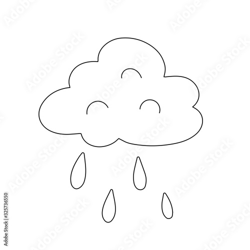 Doodle cloud with rain drops. Isolated vector clip art, Cute hand drawn illustration of raining cloud, good as logo or icon.