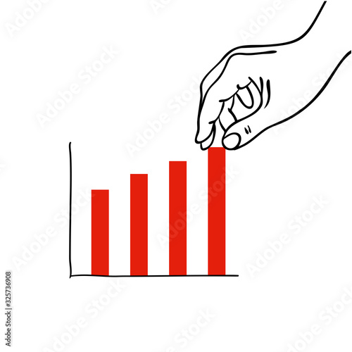 Hand-drawn- Hand putting a bar in a red bar graph - for business, finance, crash, politics, market, economy