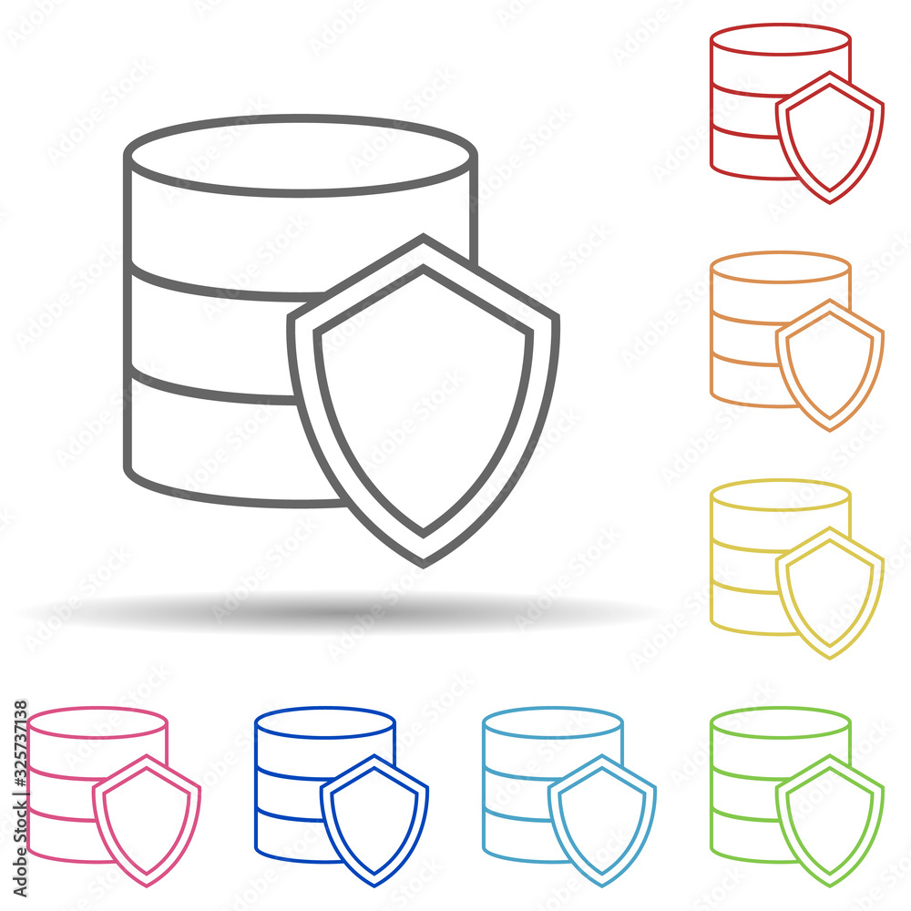 Shield in coins in multi color style icon. Simple thin line, outline vector of virus antivirus icons for ui and ux, website or mobile application Shield in coins in multi color style icon. Simple thin line, outline vector of virus antivirus icons for ui and ux, website or mobile application