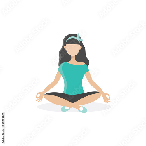 A young housewife woman sits on the floor and meditates.Take a break from household chores.Relaxation, silence, meditation.Flat vector illustration isolated on a white background