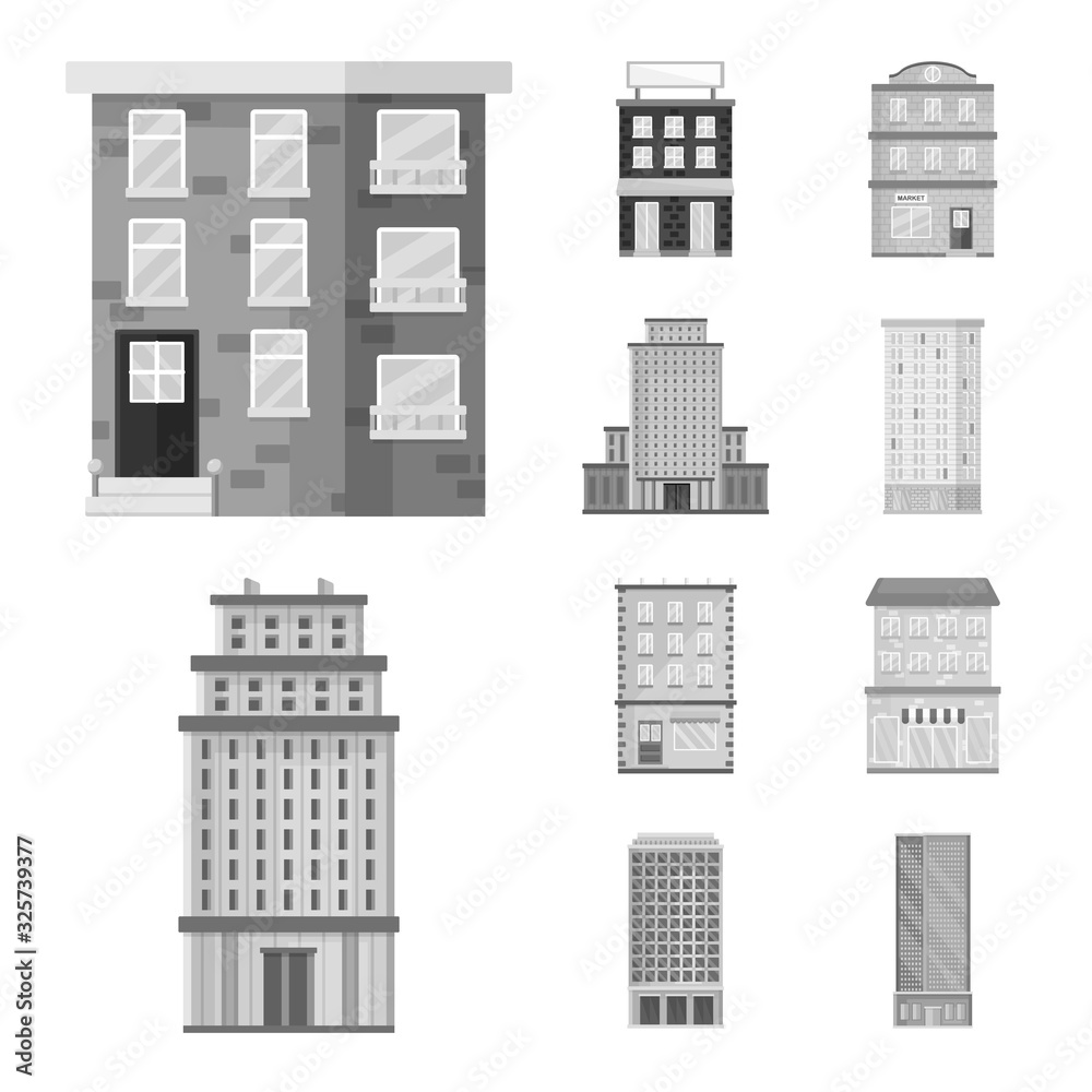 Isolated object of construction and city logo. Set of construction and center stock vector illustration.