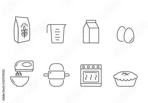 Bakery recipe and ingredients vector icons line style