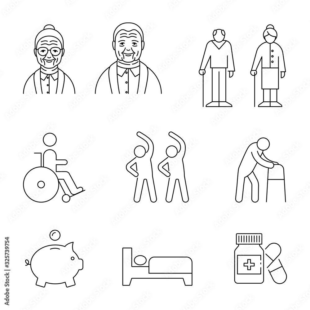 Old people vector icons line style Old people vector icons line style