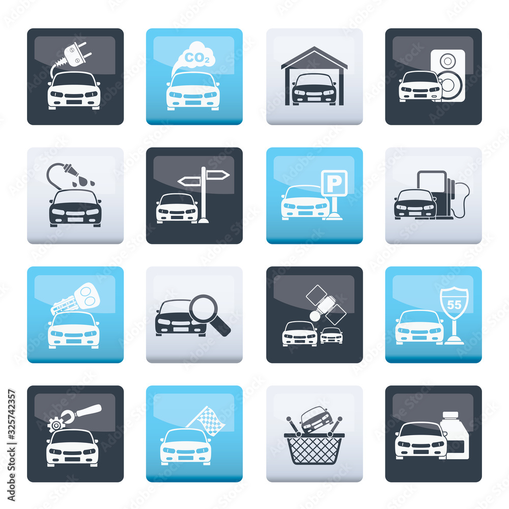 Car and road services icons over color background - vector icon set Car and road services icons over color background - vector icon set