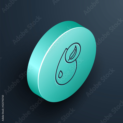 Isometric line Bio fuel icon isolated on black background. Eco bio. Green environment and recycle. Turquoise circle button. Vector Illustration