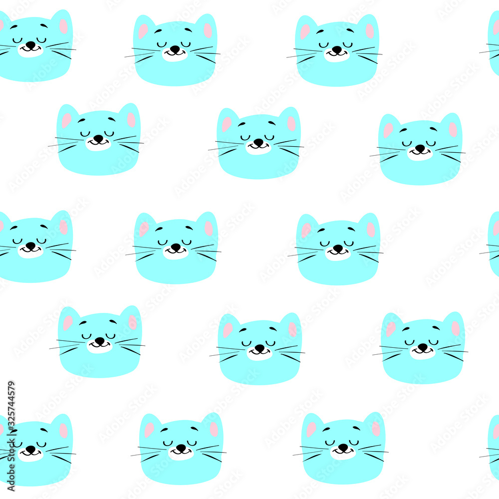 Beautiful head of a blue cat on a white background seamless pattern Beautiful head of a blue cat on a white background seamless pattern