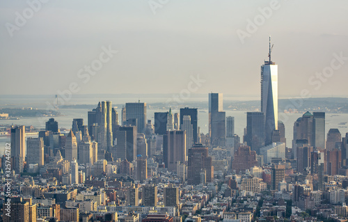 Aerial view of Downtown Manhattan skyline in summer season