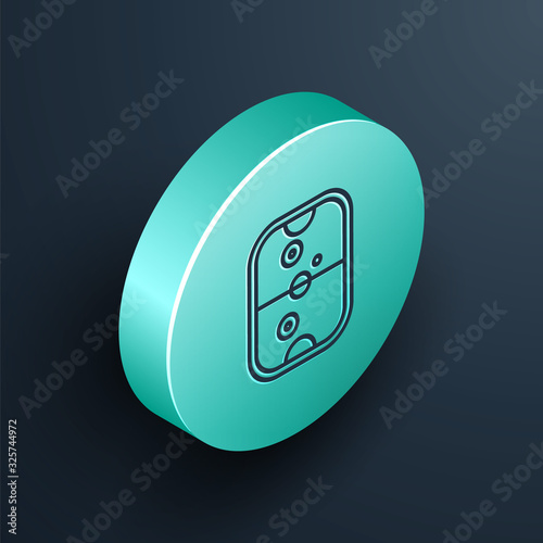 Isometric line Air hockey table icon isolated on black background. Turquoise circle button. Vector Illustration