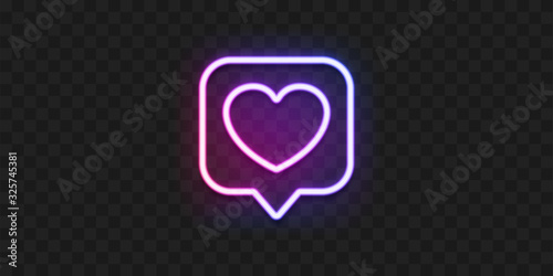 Social network activity indicators neon icon. Notification with heart