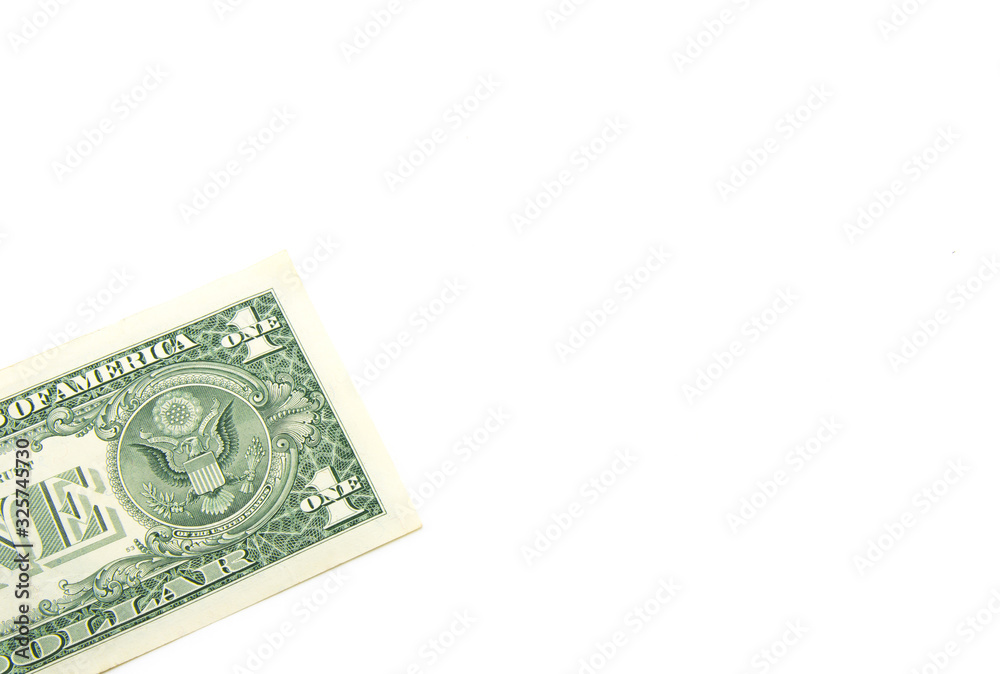 Part of a dollar american bill in the corner on a white isolated background. One dollar abstraction. Part of a dollar american bill in the corner on a white isolated background. One dollar abstraction.