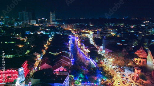 Malacca aerial view at night, Malaysia