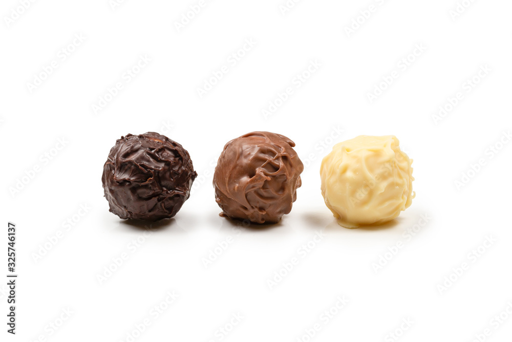 Chocolate truffle isolated on white background.