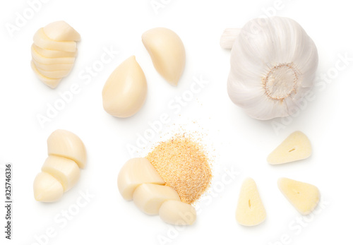 Set Of Garlic In Various Forms Isolated