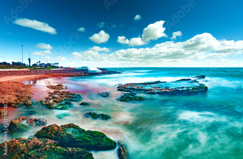 Rocky sea coast landscape.Seashore and beach