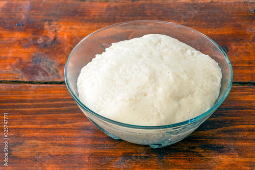African maize porridge in transparent small bowl