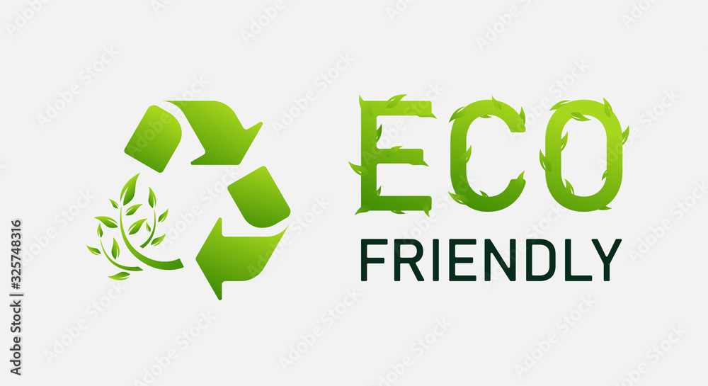 ECO friendly icon. Reduce, Reuse, Recycle symbol and banner. Save the environment vector poster design. Green leaves icon. ECO friendly icon. Reduce, Reuse, Recycle symbol and banner. Save the environment vector poster design. Green leaves icon.