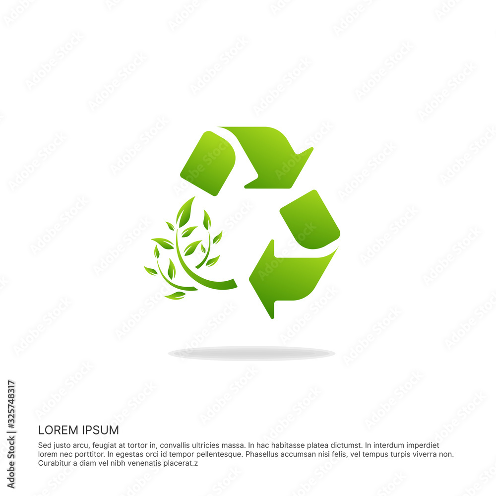 ECO friendly icon. Reduce, Reuse, Recycle symbol and banner. Save the environment vector poster design. Green leaves icon.