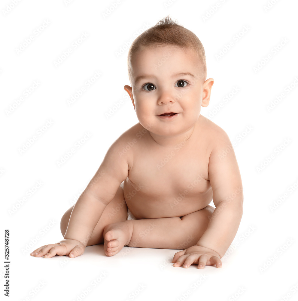 Cute healthy little baby on white background Cute healthy little baby on white background