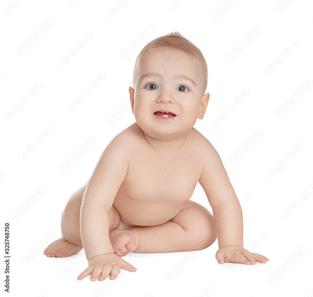 Cute healthy little baby on white background Cute healthy little baby on white background