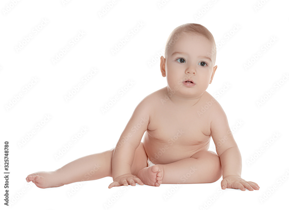 Cute healthy little baby on white background Cute healthy little baby on white background