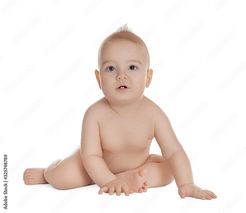 Cute healthy little baby on white background Cute healthy little baby on white background