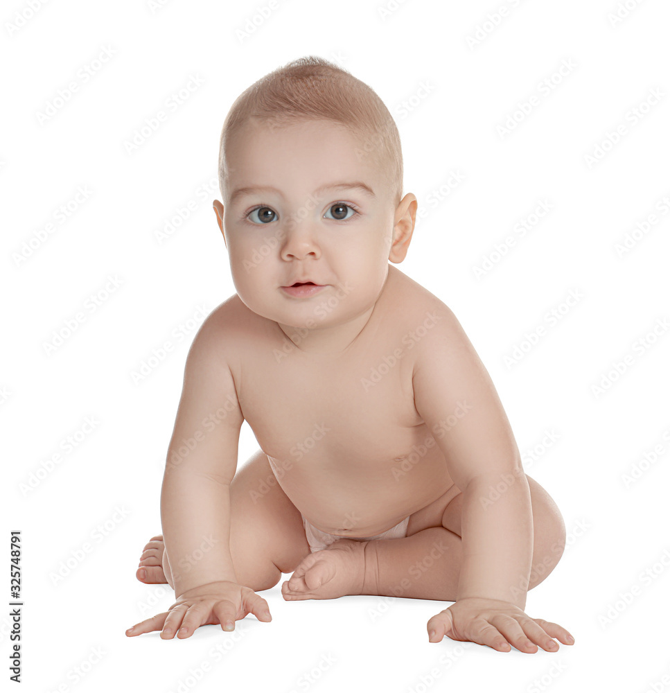 Cute healthy little baby on white background Cute healthy little baby on white background