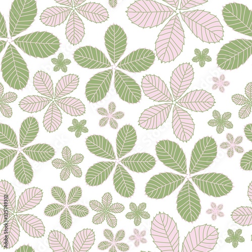 Seamless pattern with flowers created with chestnut tree leaves