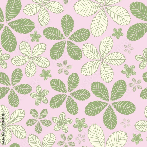 Seamless pattern with flowers created with chestnut tree leaves