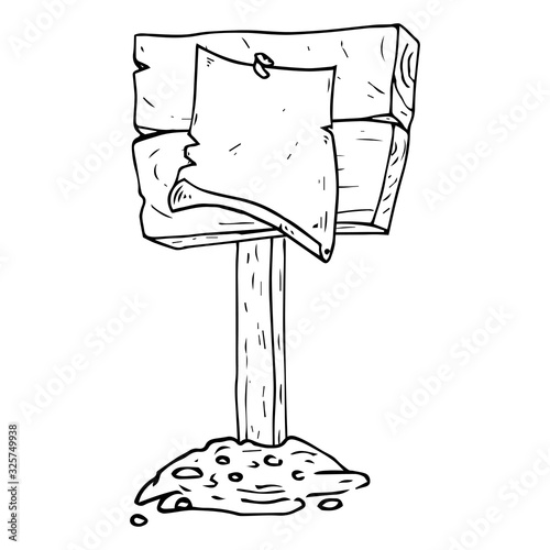 Wooden billboard, board. Vector illustration of an old wooden board. Hand drawn wooden billboard for info.