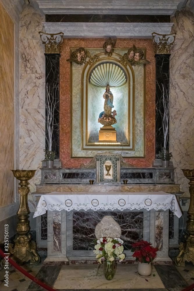 The side altar in the St. Peter Church in the Kedumim Square - Kikar Kedumim in old Yafo in Israel