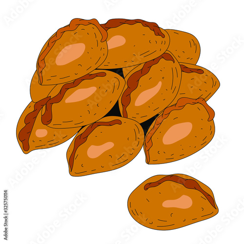 Lots of small hand-made portion pies. Vector drawing