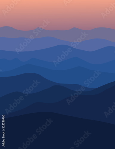 Mountains in the fog - mountains at dusk - sunset/sunrise