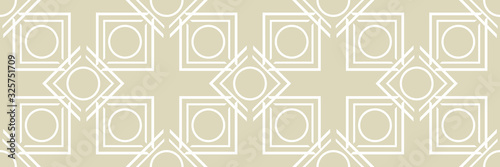 Geometric seamless pattern. White ornament on olive green long background