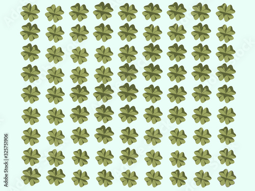 Background of three and four leaf clover leaves on a light background. 3D Illustration