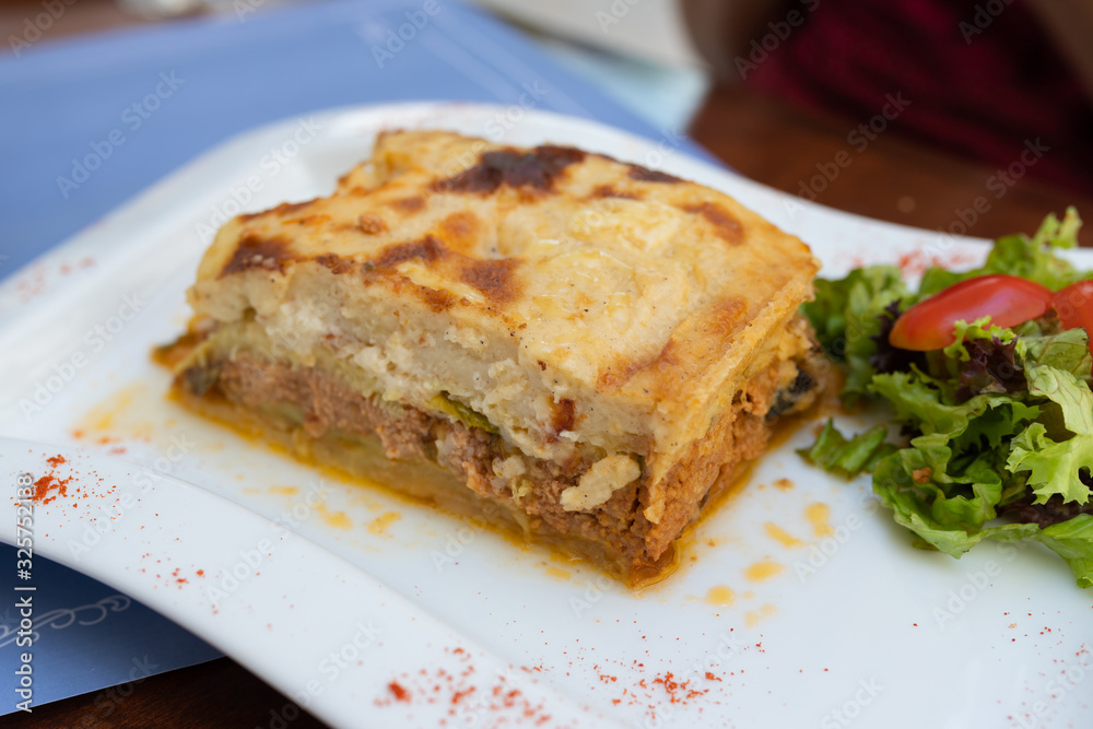Moussaka - national traditional greek dish food served in the tavern.