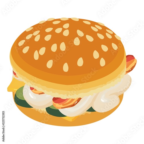 Burger bacon icon. Isometric illustration of burger bacon vector icon for web