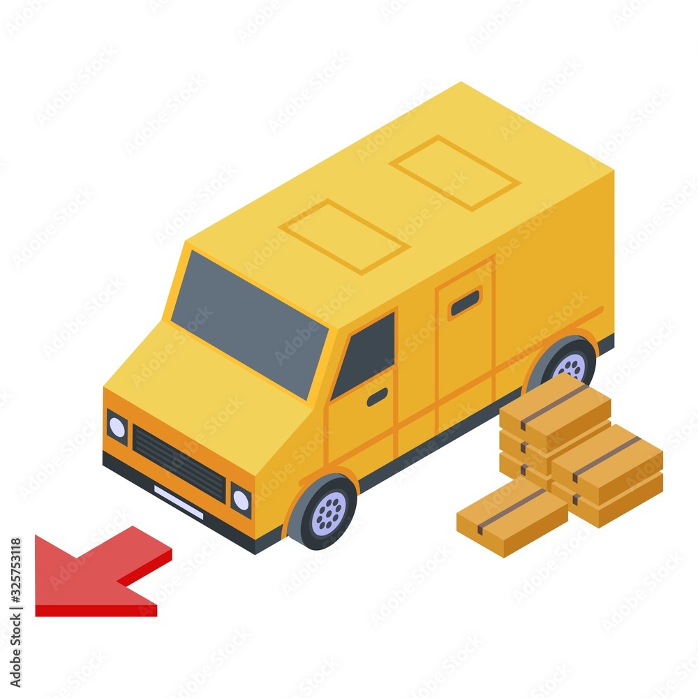 Truck parcel delivery icon. Isometric of truck parcel delivery vector icon for web design isolated on white background Truck parcel delivery icon. Isometric of truck parcel delivery vector icon for web design isolated on white background