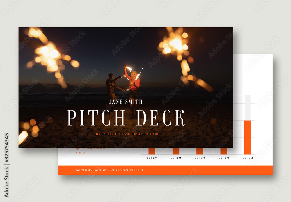Pitch Deck Layout with Orange Accents Stock Template | Adobe Stock