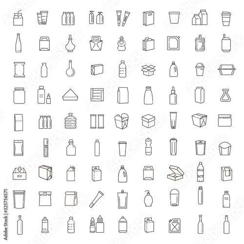 Vector package types icon set in thin line style