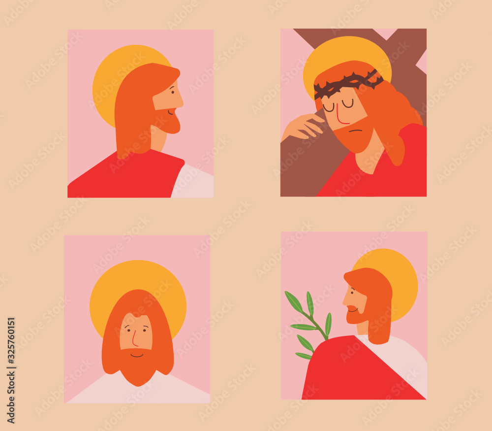 Cute vector illustration of Jesus Christ avatars and icons. Bible religious Christian picture for Easter egg decorations and church design. Cute vector illustration of Jesus Christ avatars and icons. Bible religious Christian picture for Easter egg decorations and church design.