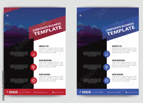 flyer, corporate business cover poster brochure design template in a4 size, red and blue colors