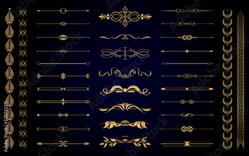 Set of vector gold vintage decorative elements for wedding decor and book decoration